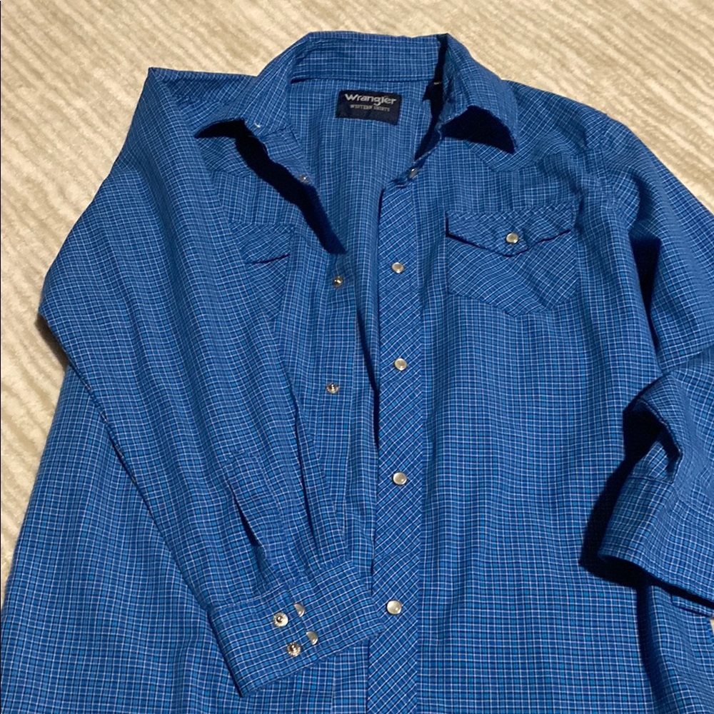 Wrangler Boys Western Blue Plaid Shirt